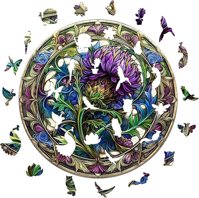 KAAYEE Wooden Jigsaw Puzzles-Scotch Thistle Wooden Puzzle Adult 450 PCS Unique Shape Wood Puzzle Adult,3D Visual Effect Puzzle for Adults,Family Puzzles Aduls (XL-17.3 * 17.3in)