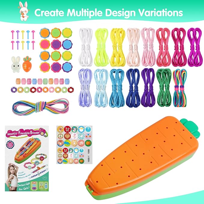 BIRANCO. DIY String Crafts Toy for Kids Ages 6-12, Friendship Bracelet Making Kit for Girls 7 8 9 10 11 Years Old, Great Birthday Gift Idea for Teen Girl-Carrot Style