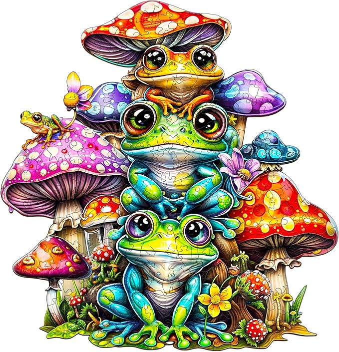 Wooden Puzzles for Adults - Frog Family Wooden Jigsaw Puzzle - Unique Animal Shaped Wood Puzzles Adult - Christmas Birthday Gifts for Adults/Friends/Family - 190pcs 11.4 * 10.9in