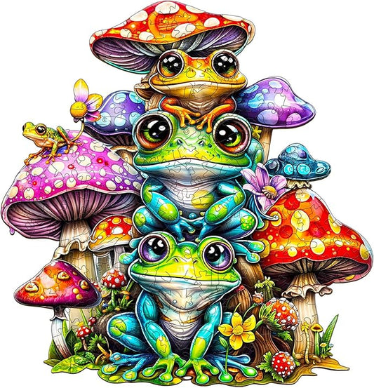 Wooden Puzzles for Adults - Frog Family Wooden Jigsaw Puzzle - Unique Animal Shaped Wood Puzzles Adult - Christmas Birthday Gifts for Adults/Friends/Family - 260pcs 13.3 * 12.8in