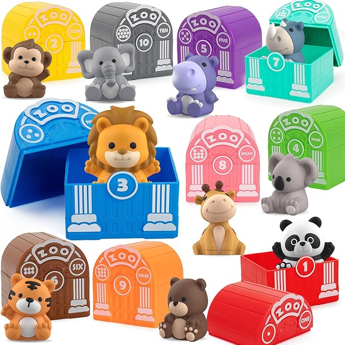 Learning Toys for 1,2,3 Year Old Toddlers, 20Pcs Safari Animals Toys Montessori Counting, Matching & Sorting Fine Motor Games, Christmas Birthday Easter Gift for Baby Boys Girls Age 12-18 Months