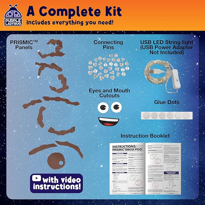 PRISMIC Emoji Poo 3D Puzzle Craft Kit - Funny Light-Up Night Lamp DIY Toy for Teens, Girls & Boys Ages 12-17 Years Old, Hilarious Gift, Cute Room Decor, Cool Crafts for Kids & Tweens