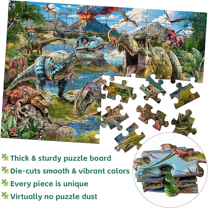 Puzzles for Kids Ages 4-6-8-10, Dinosaur World Puzzle 100 Pieces Jurassic Landscape Jigsaw Puzzles Educational Toys Gifts for Boys Girls