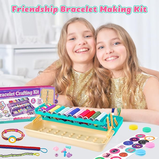 Hewaurorion Friendship Bracelet Making Kit Toys, Arts and Crafts String Maker Tool for Kids Ages 8-12, Bracelet DIY Christmas Birthday Present Gifts for Teen Girls (Yellow/Blue)