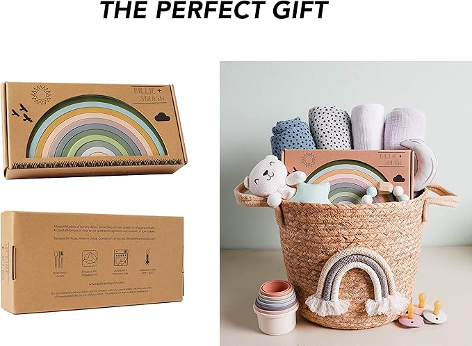 Silicone Rainbow Stacking Toy - Largest on The Market 12 Layer Montessori Toys for Toddlers Stacker Learning and Development Toy - Boho Baby Color (Soft Rainbow)