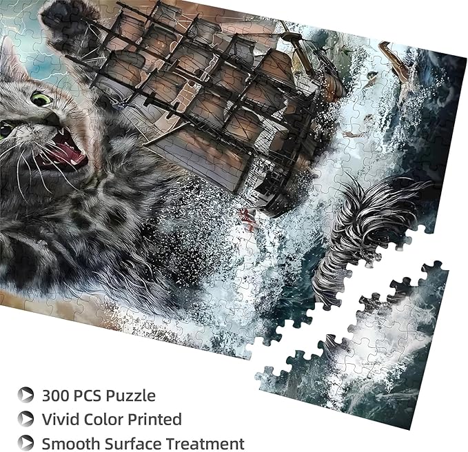 Sea Monster Titan Cat，300 Pieces. Wooden Puzzle,Stress Relief Toys Children's Learning Supplies Puzzle Toys Parenting Games Great Gifts Jigsaw Puzzles Size:15.7x11 in and 1:1 Original Picture Poster