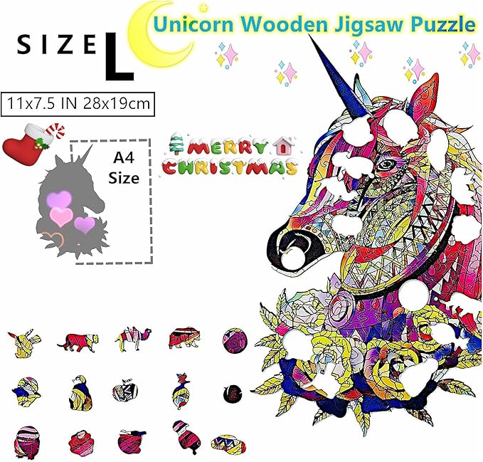 Wooden Jigsaw Puzzle for Adults,Unique Unicorn Animals Shaped Magic Jigsaw Puzzle Pieces Best Gift for Adults,Can be Used as a Cool Mouse Pad,157pcs,(11×7.5 inches) Large…