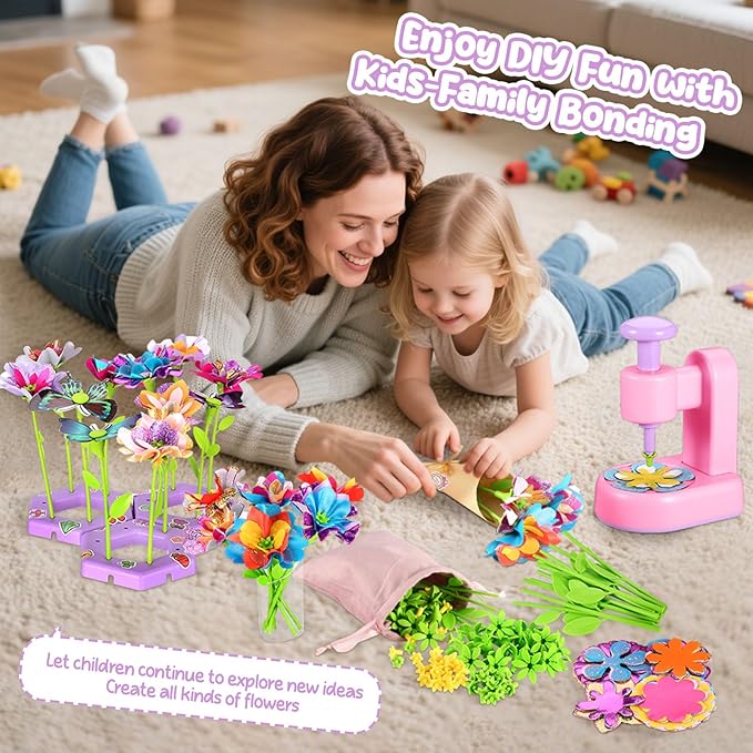 DIY Flower Craft Kit, Fabric Flower Bouquets Toys, DIY Craft Kits Toys Flowers Making Kit for Kids, Creative Christmas Birthday Gifts for Girls