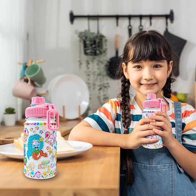 FTBox Decorate Your Own Water Bottle, Cute Arts and Crafts Gifts Toys for Girls Age 4-12, Unicorn/Mermaid Diamond Painting Crafts Kit for Birthday & Christmas