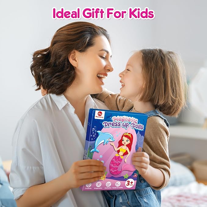 Mocoosy Magnetic Dress Up Dolls for Girls, Princess Mermaid Fairy Ballerina Magnet Dolls Dress Up Kits, Travel Game Car Road Trip Airplane Activity Toys Birthday Gifts for Toddler Girls Ages 3 4 5 6 7