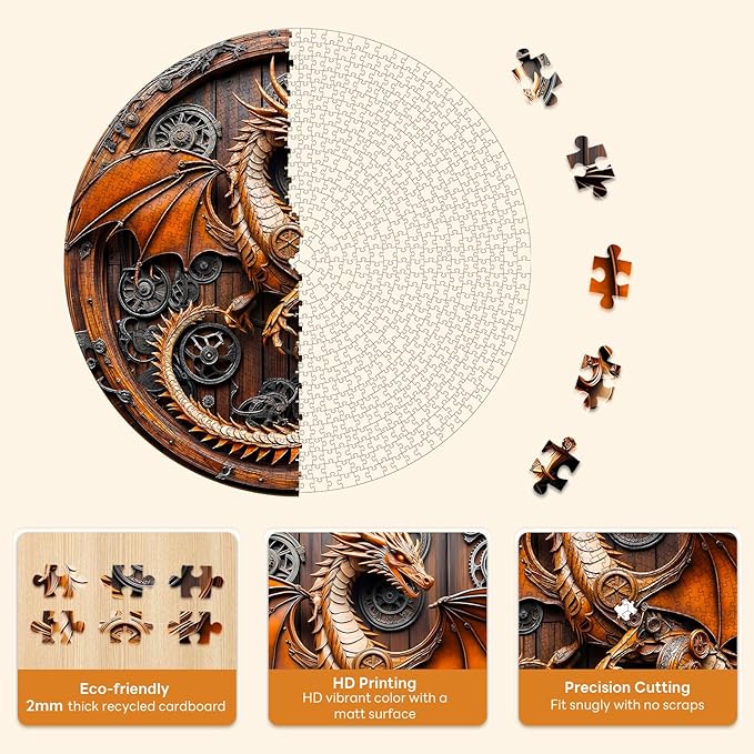 Masseruon 1000 Piece Puzzle for Adults, 26.6 * 26.6in Mechanical Dragon Puzzle for Adults, 1000 Pieces Jigsaw Puzzles, Adult Puzzles Game, Unique Gift for Women Men