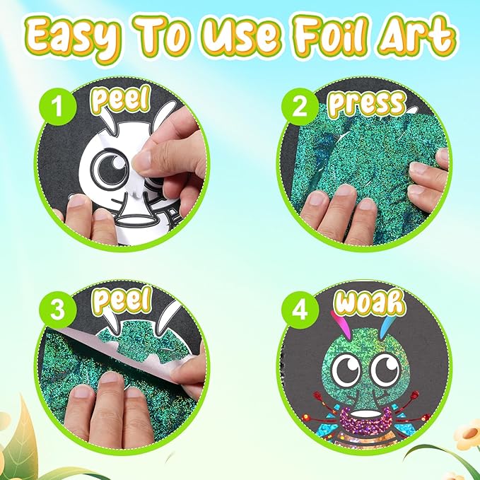 Foil Craft Bugs Butterfly DIY Art Fun Kits Set, No Mess Creative Foil Art Drawing Game for Kids, Birthday Gifts Crafts Supplies Travel Toys for Girls Boys Ages 4-9
