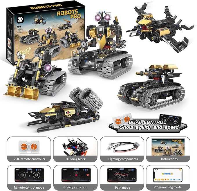5 In1 Robot Toy for Kids Building Kit,323 Pcs Blocks App & Remote Control Robotics Kit,STEM Rc Robot Building Toys for Kids Age 6 7 8 9 10 11 12+,DIY Educational Gift for Boys & Girls