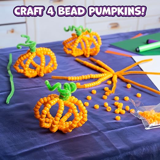 Ready 2 Learn Halloween Crafts | Create Your Own Bead Pumpkins | Set of 4 | DIY Halloween Crafts for Kids | Mess-Free | Kid-Friendly Instructions