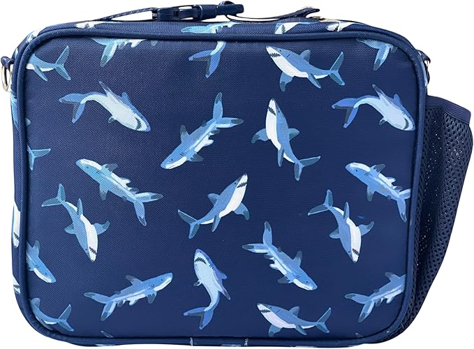 Yumbox Kids Lunch Bag, Holds Lunch Box and Water Bottle, 3 Ways to Carry, Zip Closure, Inside Zipper Netting, Wipe Clean Fabric with EVA lining for extra insulation (Shark)