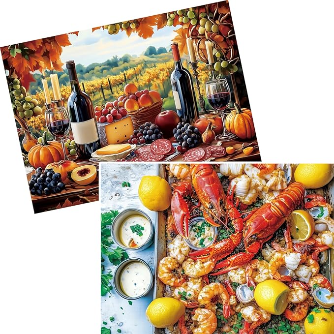 2 Pack Puzzles for Adults 500 Piece Winery & Seafood Dinner Jigsaw Puzzles for Adults, 500 Pieces Birthday Party for Family Kids, Funny Puzzle, 20.5x15 in