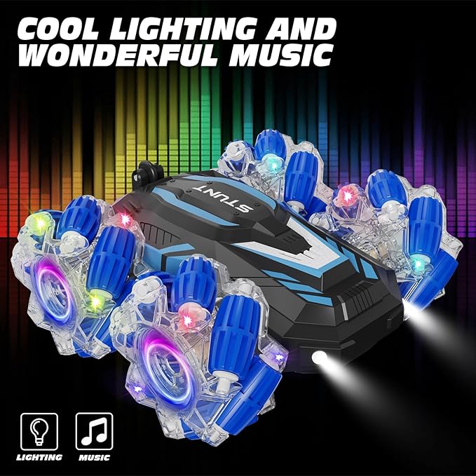 Toddler RC car，Gesture Sensing RC Stunt Car, Light and Music Remote Control Car, Double-Sided 360-degree Rotation Stunt Off-Road Vehicle, Birthday Gift for Boys and Girls Aged 3-12.