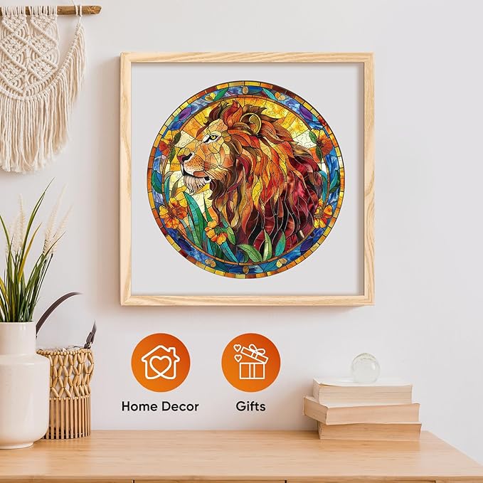 Unique Wooden Jigsaw Puzzles - Nature&Lion, 500 Pcs King Size 16.5'' x 16.5'', Luxurious Animal Shaped Wood Puzzle, Beautiful Package, Best Gift for Adults