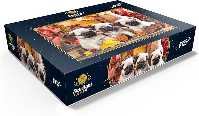 MyPuzzle Pug Puppies - Premium 1000 Piece Jigsaw Puzzle - Made in USA