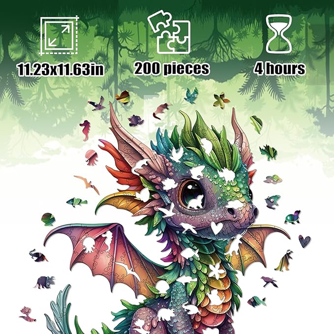 Wooden Puzzles for Adults, Dragon Wood Puzzles 200 Pieces, Irregular Animal Shaped Unique Wooden Jigsaw Puzzles, Creative Ghristmas Gift for Teenagers and Adults