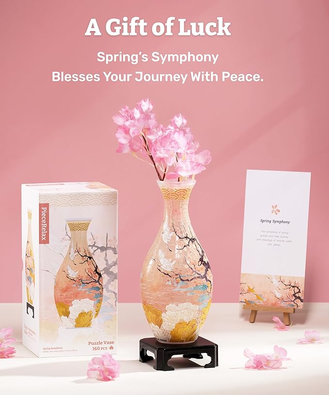 PieceRelax Unique Flower Vase - 3D Puzzle Vase for Adults to Flower Arrangement and Home Decoration Made by 160 Curved and Translucent Plastic Puzzle Pieces - Spring Symphony [S1040]