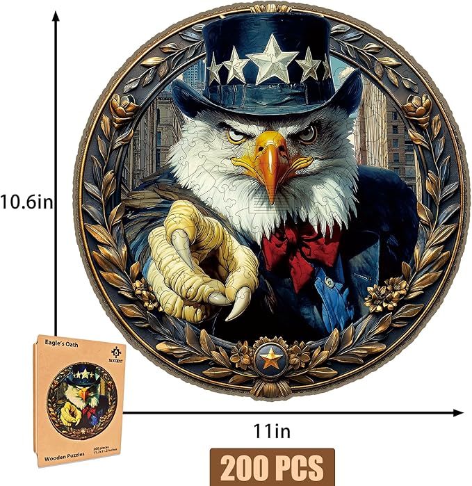 Wooden Jigsaw Puzzle, 200-500 Pieces Unique Shape Animal Puzzle, for Adults & Kids, Birthday Gift Family Game, Decorative Puzzle, Unique Gift (Eagle's Oath, 200 PCS)