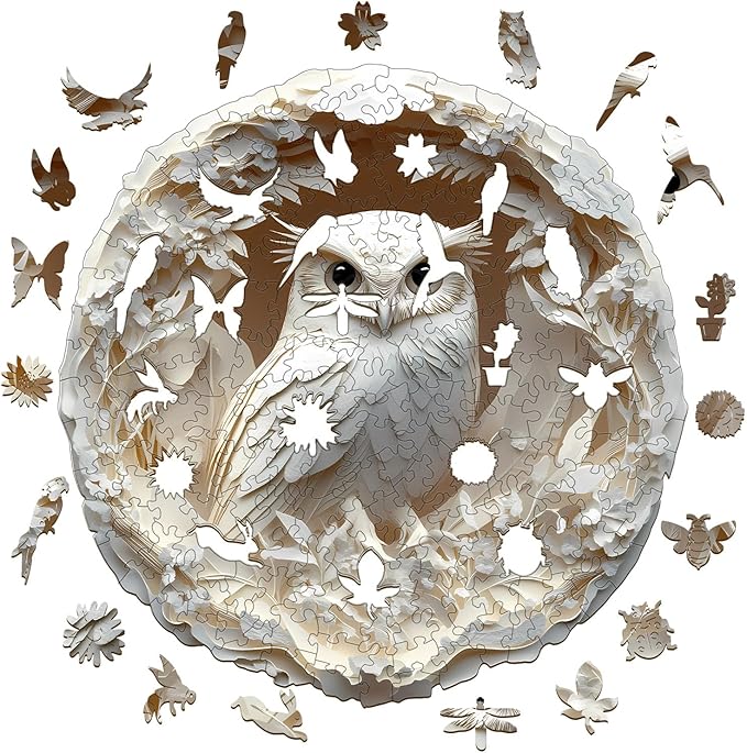 KAAYEE Wooden Puzzles for Adults, 3D Vision Effect Owl Wooden Jigsaw Puzzles, Unique Shape Animal Wood Puzzle Adult, Flat Puzzle Birthday Fathers Family Game (13.4 * 13.1in 290pcs)