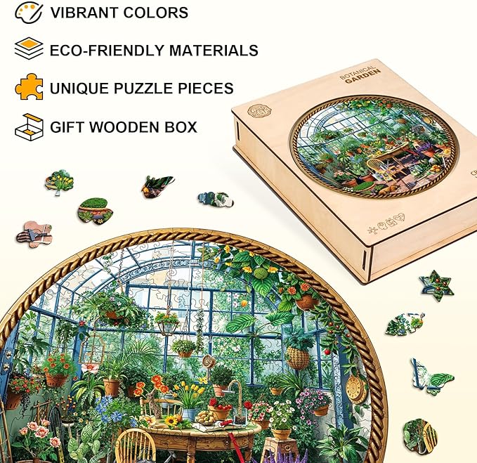 Jigfoxy Wooden Puzzles for Adults, Botanical Garden Wood Puzzles Adult, Unique Animal Shape Wooden Jigsaw Puzzles for Adults, Birthday Gifts for Puzzle Lovers, Family, Friend (M-11.4 * 11.4in-200pcs)