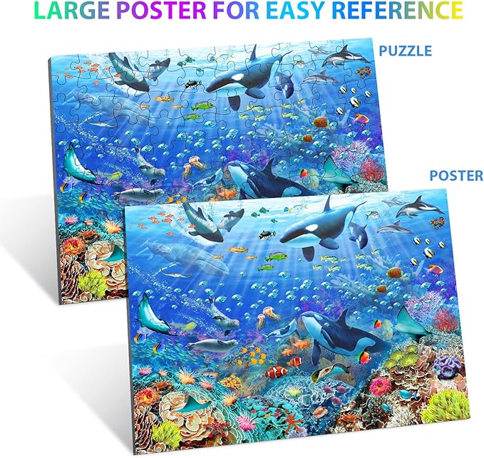 Puzzles for Kids Ages 4-8 6-8 8-10 Year Old - Underwater Scene - 100 Pieces Jigsaw Puzzle for Kids Learning Educational Puzzles for Boys Girls (with Sturdy Box)