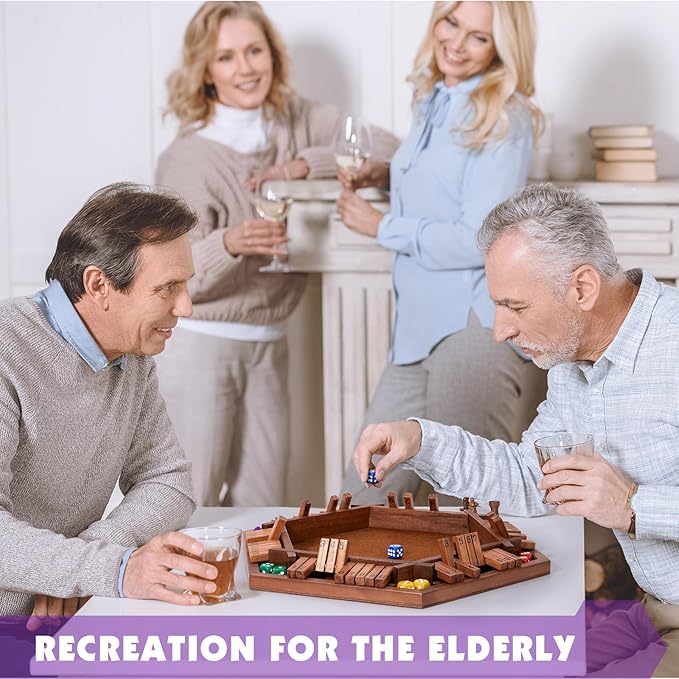 Shut The Box Premium Wooden Dice Game - Handcrafted Board Game 2-6 Players, Educational Math Learning Games for Kids Adults, Classic Pub Games Family Party Gift Set