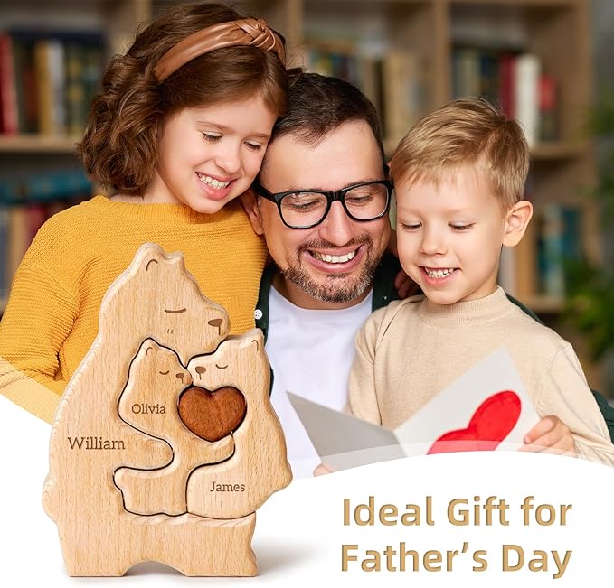 Wooden Mommy Bears Family Puzzle, Personalized Puzzles with 2–5 Names, Father's Day Personalized Gifts for Dad Mom Kids Teen Boys Girls Grandma, Toddler Men Birthday Mother's Day Decorations