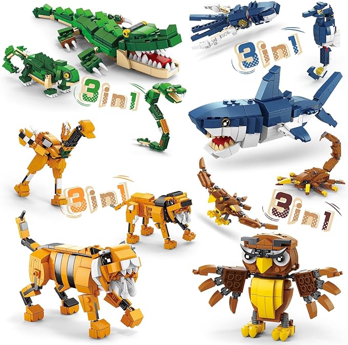 Creator 3 in 1 Animals Building Set, 12 Forest & Sea Figures Toys, Compatible With Lego Collectible Building Toy, Party Favors Gifts for Kids, Boys & Girls 8 Plus Years Old