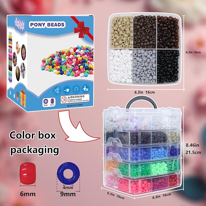 LIS HEGENSA Pony Beads Bulk,Kandi Beads for Necklace Jewelry Making Hair Braiding,Bracelets Making Kits,Hair Bead,Bracelet Beads,Plastic Beads for Crafts Braids Girls (27 Color,6400PCS)
