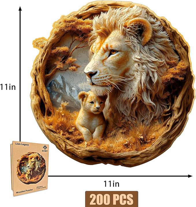 Wooden Jigsaw Puzzle, 200-500 Pieces Unique Shape Animal Puzzle, for Adults & Kids, Birthday Gift Family Game, Decorative Puzzle, Unique Gift (Lion Legacy, 200 PCS)