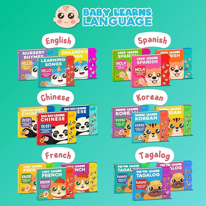 French Books for Kids Vol. 1: Musical French Baby Book Learning Toys w/English, Bilingual Language Interactive Toy for Toddlers, Babies, Boys, Girls & Children