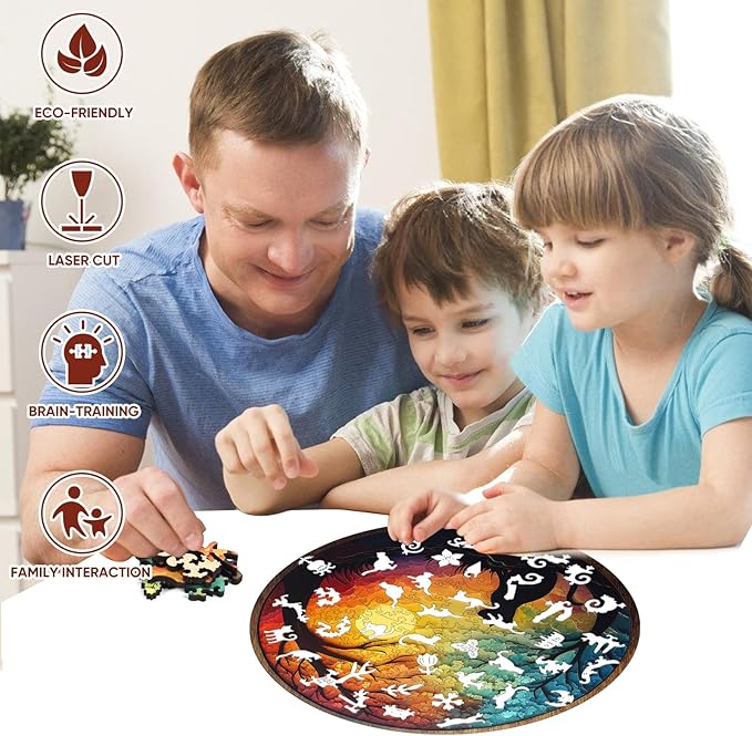 Ruikiyart Wooden Puzzles for Adults, 5MM 200Piecs Forest Cat Silhouette Wooden Jigsaw Puzzle, Unique Shape Tree Puzzle for Kids and Adults on Birthday, Thanksgiving, Christmas (11.2"x11.2")