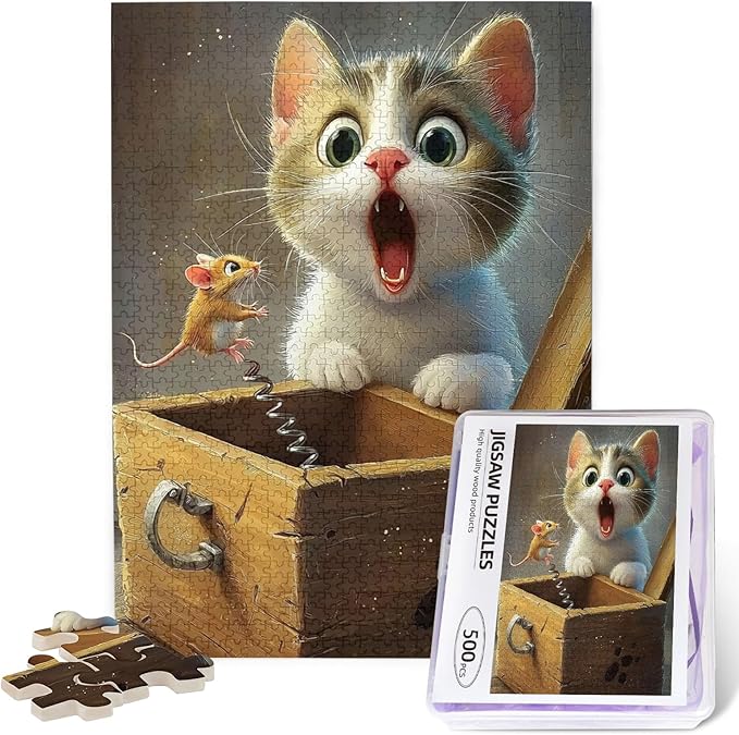 Cat Jigsaw Puzzles 500 Pieces for Adults，Mouse Puzzles 500 Pieces，Funny Animal Fantasy Puzzle，Cat Puzzles for Indoor and Challenge Puzzle Gift for Game Nights