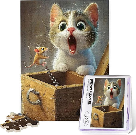 Cat Jigsaw Puzzles 500 Pieces for Adults，Mouse Puzzles 500 Pieces，Funny Animal Fantasy Puzzle，Cat Puzzles for Indoor and Challenge Puzzle Gift for Game Nights