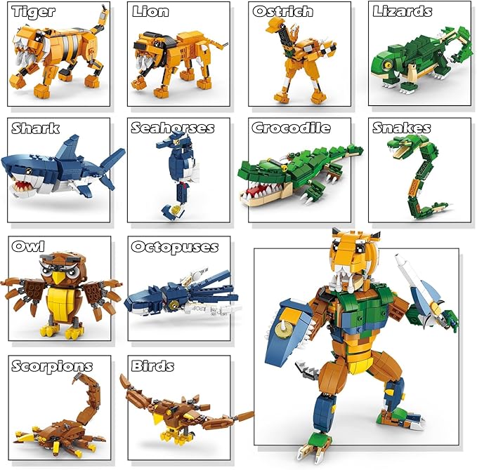 Creator 3 in 1 Animals Building Set, 12 Forest & Sea Figures Toys, Compatible With Lego Collectible Building Toy, Party Favors Gifts for Kids, Boys & Girls 8 Plus Years Old