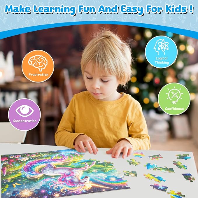 100 Piece Puzzles Rainbow Unicorn Puzzle for Kids Ages 4-8 8-10, 100 Piece Jigsaw Puzzle for Adults Toddler Children Learning Educational Puzzles Toys Birthday Gifts for Girls Boys