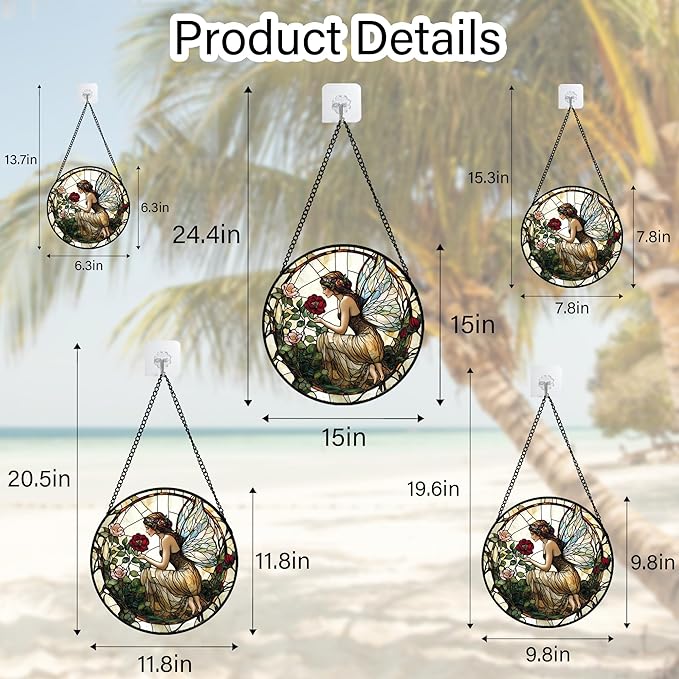 Stained Glass Window Hanging - Butterfly Flower Fairy Suncatcher for Door Terrace Garden Home Decor Yellow Green Plants Sun Catcher Birthday Gifts for Lovers Women Men Dad Mom Nana 9.8 in