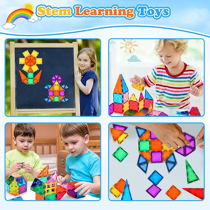 Magnetic Tiles Kids Toys, Magnetic Building Blocks STEM Magnet Building Set Preschool Learning Magnet Toys for Kids Ages 3-5 4-8, Sensory Montessori Toy for Toddlers 3+ Year Old