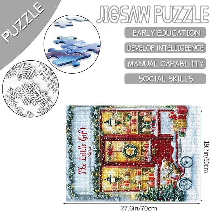 Chiristmas Day 1000 Piece Jigsaw Puzzles for Adults Festivas Gift Shop Painting Jigsaw Puzzle Gift Box 1000 Pieces Puzzles Game Home Wall Decor DIY Craft Xmas Tree Puzzle Art Winter Scene