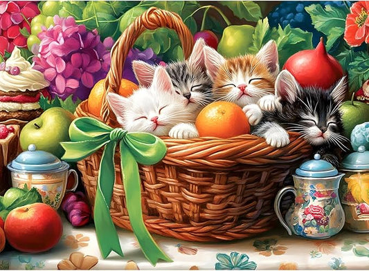 300 Piece Jigsaw Puzzle for Adults, Fruit Basket Cat Jigsaw Puzzle, Funny Animal Jigsaw Puzzles, Animal Pet Lover Challenging Puzzles for Friends Family Activity Game Nights Gifts