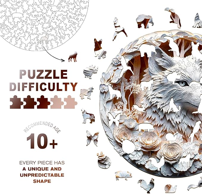 Wooden Jigsaw Puzzles, Wolf Wooden Puzzles for Adults with Unique Shape, Adult Jigsaw Puzzle, Birthday Gifts for Adults, 8.5"x8.5" - 100pcs