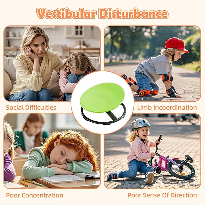 Spinning Chair for Kids, Sensory Integration Training Swivel Chair for Children with Autism & ADHD, for Balance & Body Coordination Training, Green Round