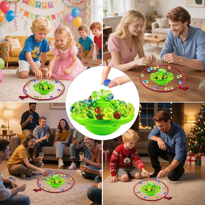 Marble Balance Board Game with 60 Glass Marbles & Storage Base - Fun Family Board Game for Adults, Party Game for 1-4 Players | Educational STEM Toy & Birthday Gift Halloween Party Favors for Kids