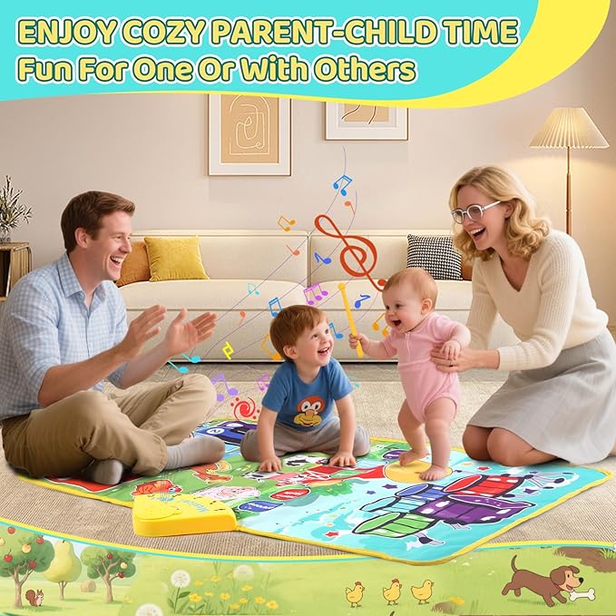 3-in-1 Musical Mats,Kids Floor Piano Drum Animal Music PlayMat,Montessori Sensory Early Educational Learning Toys for Baby,Girls Boys Infant Music,Birthday Christmax Toddlers Gifts 1 2 3 4 5 Years Old