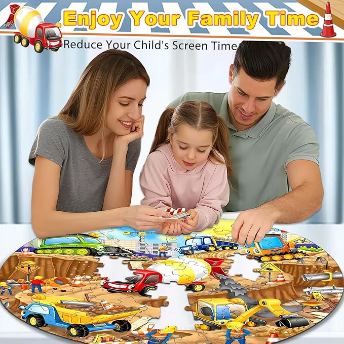 71Pcs Christmas Construction Vehicle Floor Puzzle for Kids 3,4,5,6,7,8,Educational Building Jigsaw Puzzles with Excavator Dumper Monster Truck for Ages 3-5,Learning Toys Gift for Girls and Boys