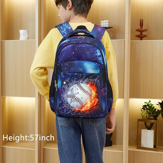 LEDAOU School Backpack Teen Boys Kids Bookbag Daypack School Bag (Baseball)